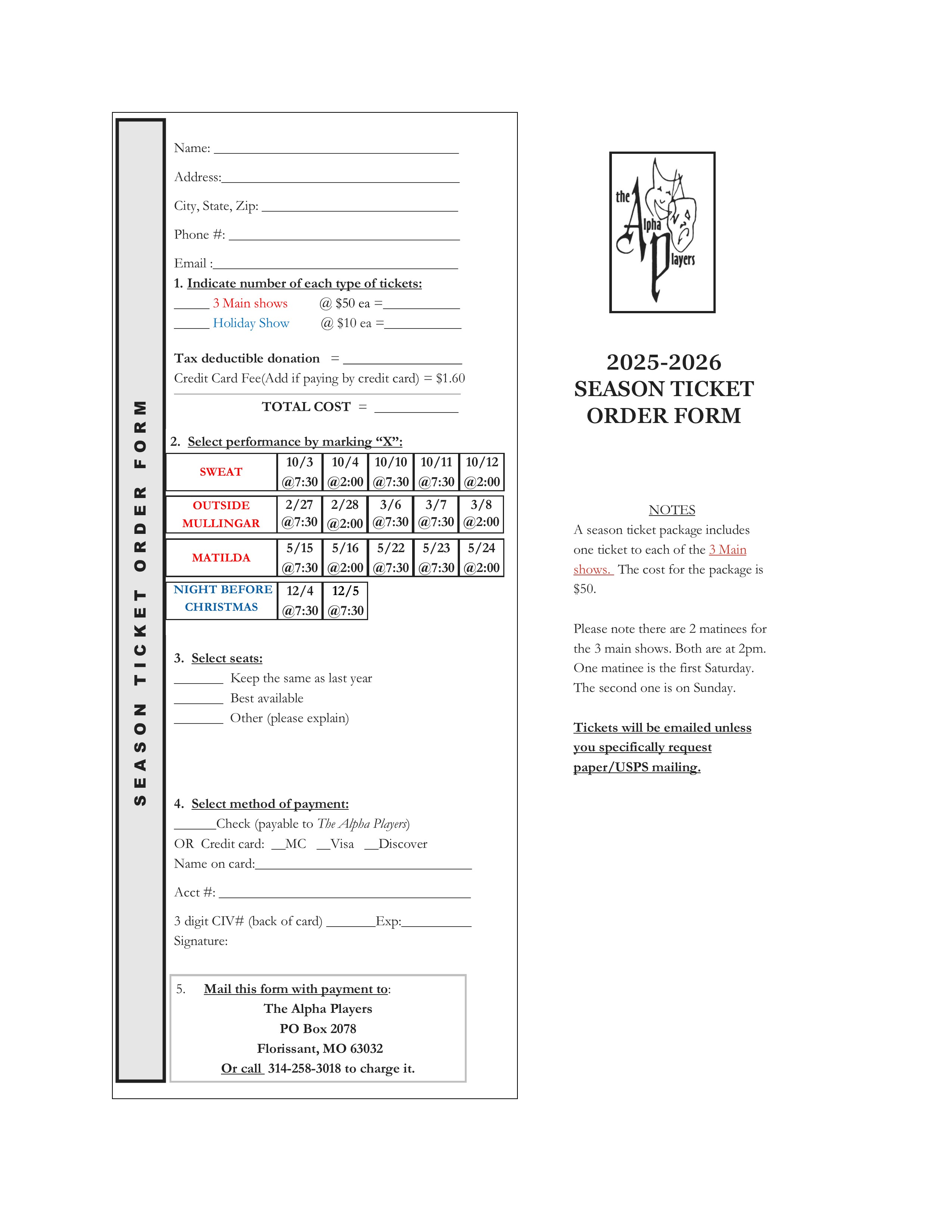 Text Box:  SEASON TICKET ORDER FORM